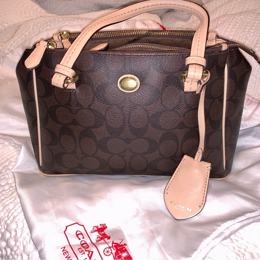 Coach Signature Peyton Jordan Double Zip Bag Brown Tan